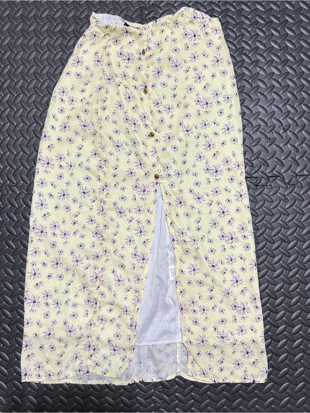Shein Maxi Skirt Floral Yellow Daisy Ditsy Buttons Front Slit Lined Womens Small